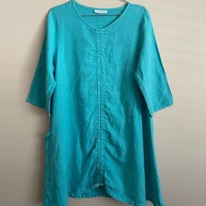 Bryn Walker 100% Linen Ruched Tie Tunic Top Lagenlook Oversized Beachy Coastal M